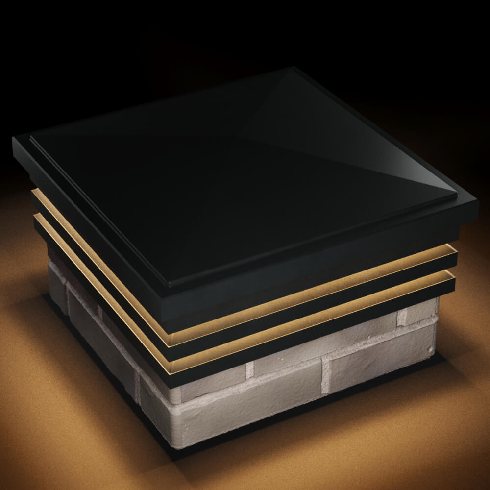 Колпак Zking Бона ХайТек Черный на столб 1.5х1.5 кирпича (385х385мм) с подсветкой в Красноярске фото