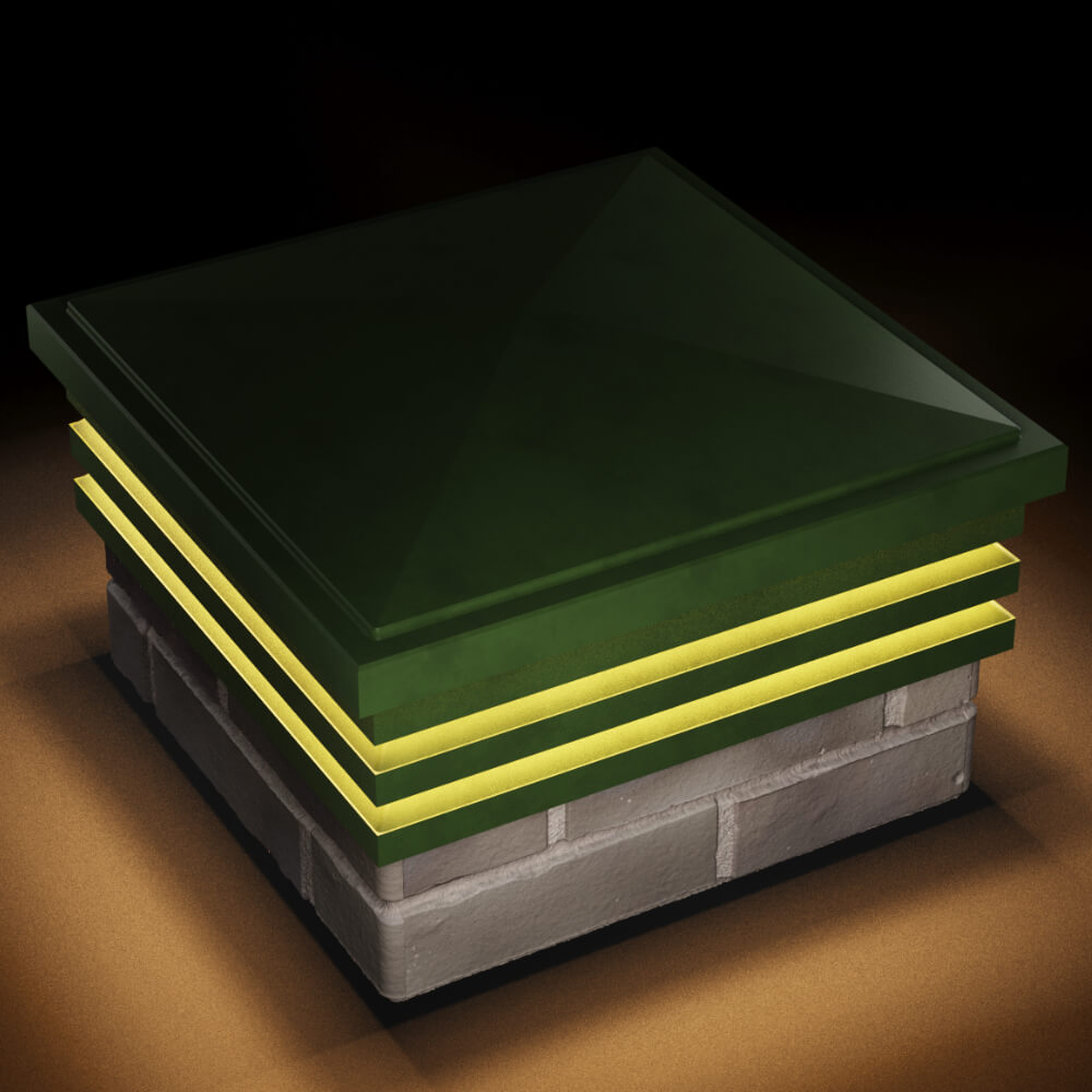 Колпак Zking Бона ХайТек Зеленый на столб 1.5х1.5 кирпича (385х385мм) с подсветкой в Красноярске фото