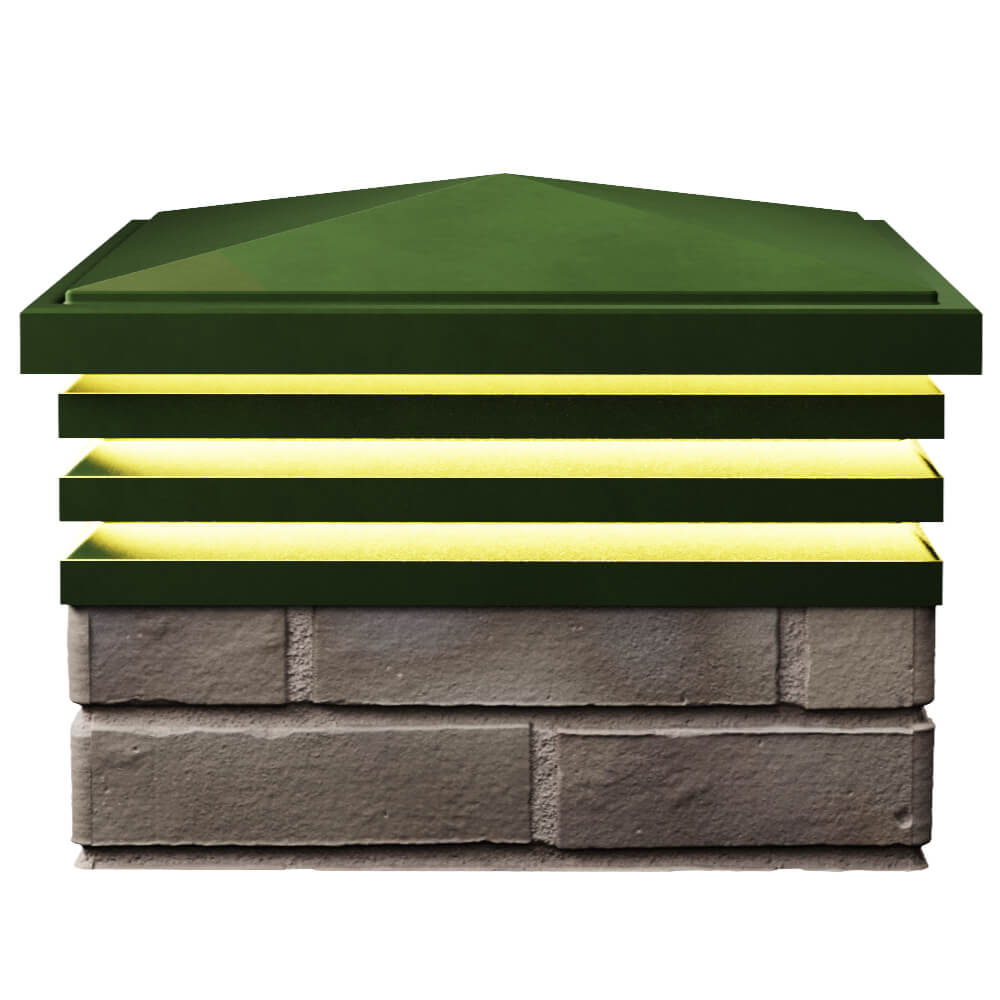 Колпак Zking Бона ХайТек Зеленый на столб 1.5х1.5 кирпича (385х385мм) с подсветкой в Красноярске фото