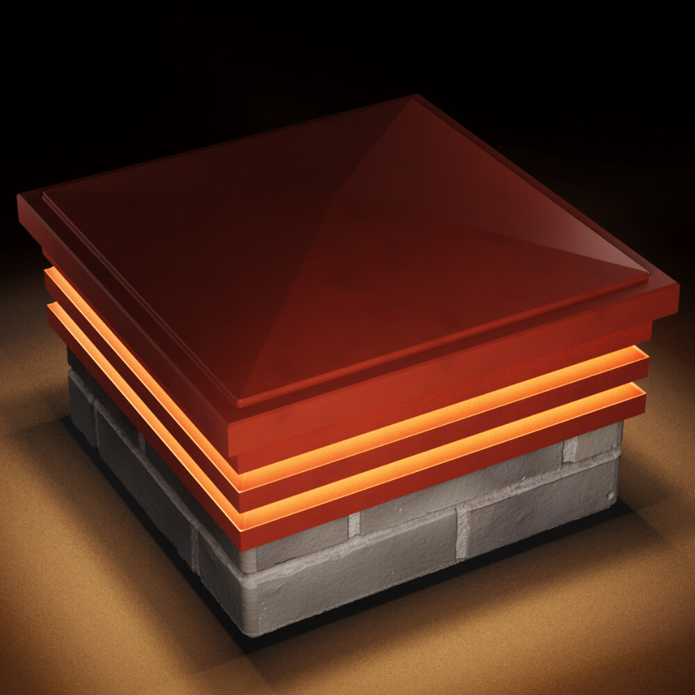 Колпак Zking Бона ХайТек Красный на столб 1.5х1.5 кирпича (385х385мм) с подсветкой в Красноярске фото