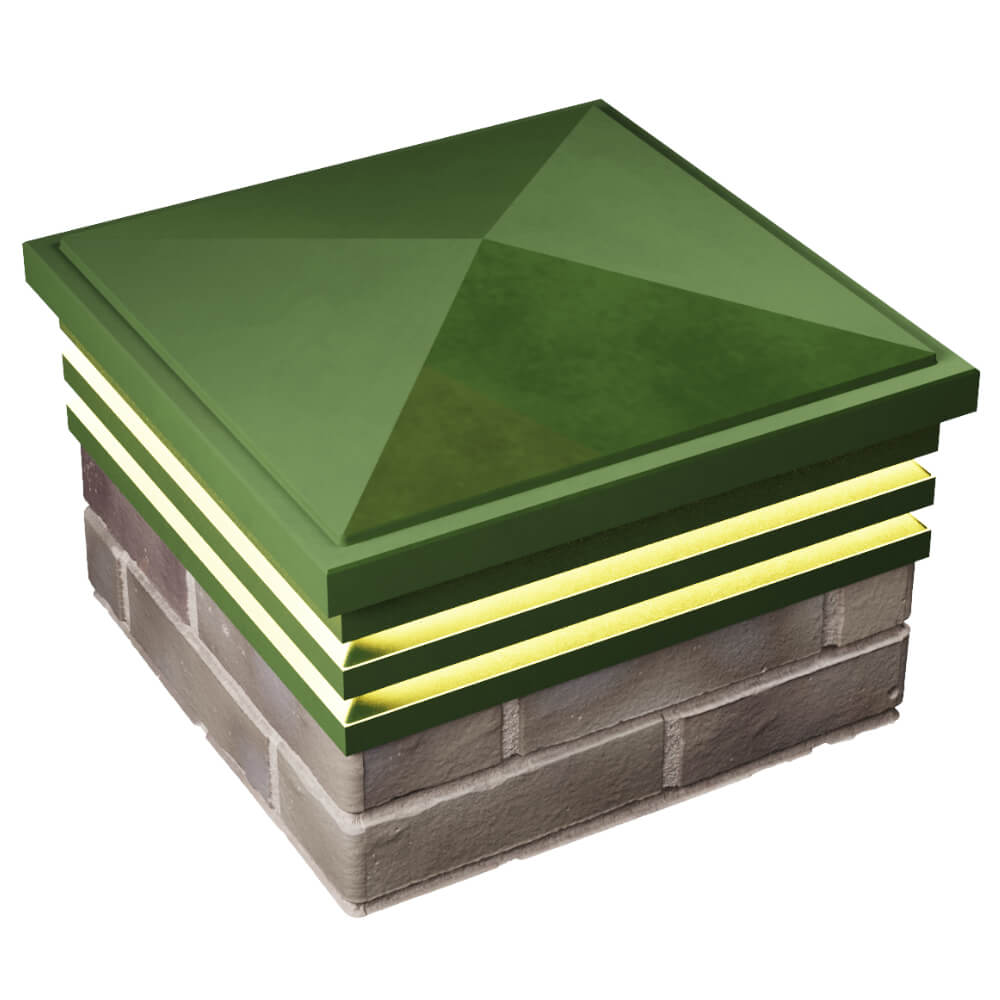 Колпак Zking Бона ХайТек Зеленый на столб 1.5х1.5 кирпича (385х385мм) с подсветкой в Красноярске фото