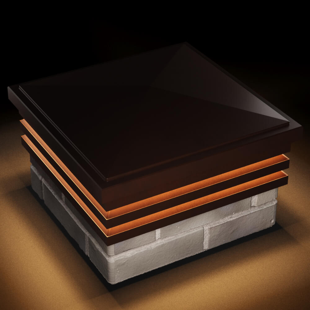 Колпак Zking Бона ХайТек Коричневый на столб 1.5х1.5 кирпича (385х385мм) с подсветкой в Красноярске фото