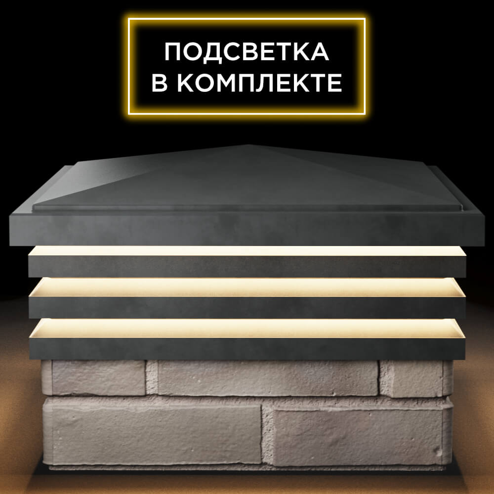 Колпак Zking Бона ХайТек Серый на столб 1.5х1.5 кирпича (385х385мм) с подсветкой Красноярск фото