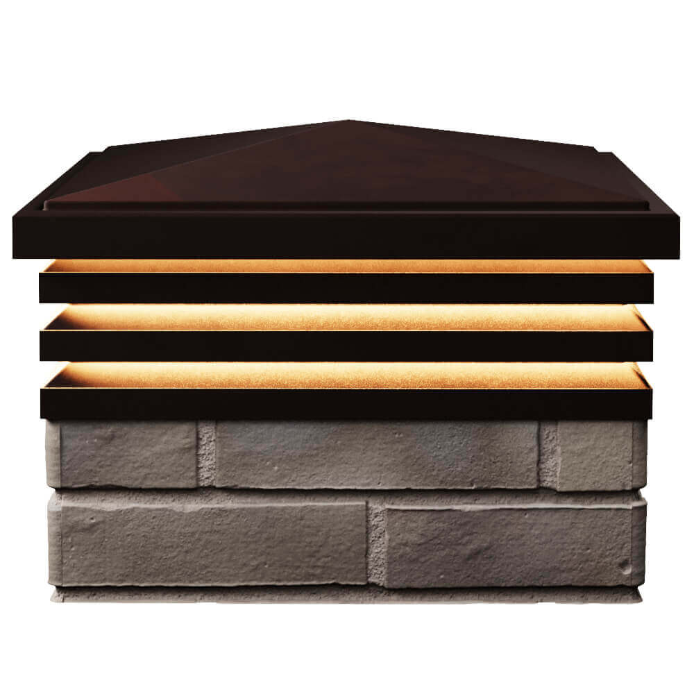 Колпак Zking Бона ХайТек Коричневый на столб 1.5х1.5 кирпича (385х385мм) с подсветкой в Красноярске фото